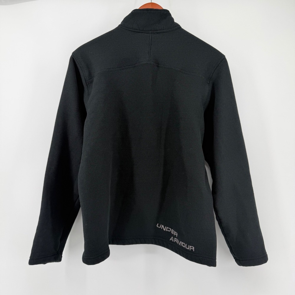 Under Armour Mens Medium Quarter Zip Fleece Pullover Black Waffle Knit Sherpa - Picture 2 of 9